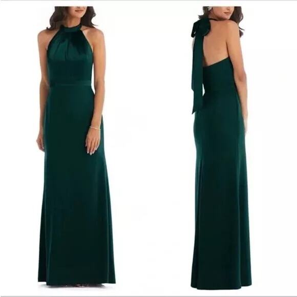 NWT After Six Satin Halter Crepe Skirt Gown in Evergreen Size 20 - Picture 1 of 1